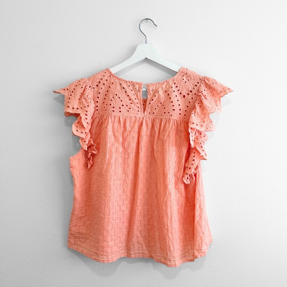 Design History Cute Woman's Blouse Eyelet Lace Embroidery Boho Pretty as a Peach - Picture 2 of 3